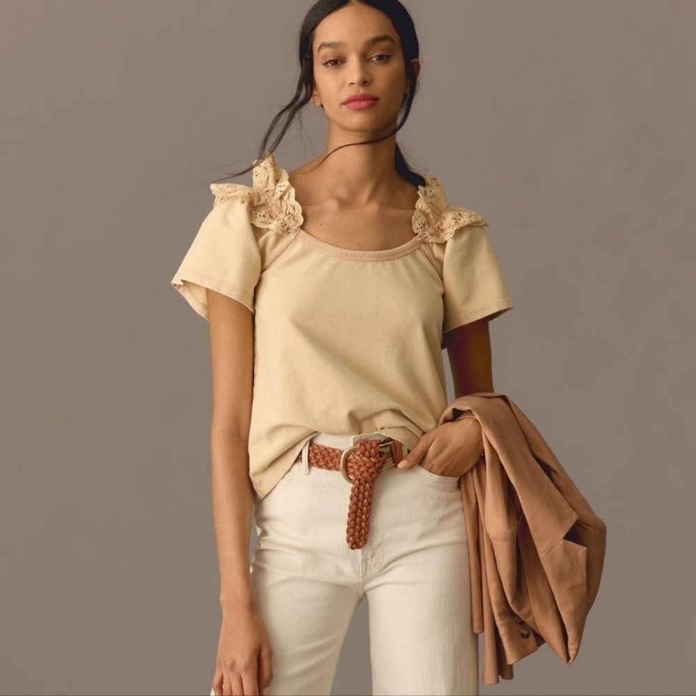 Anthropologie Pilcro Eyelet Ruffle Top XL